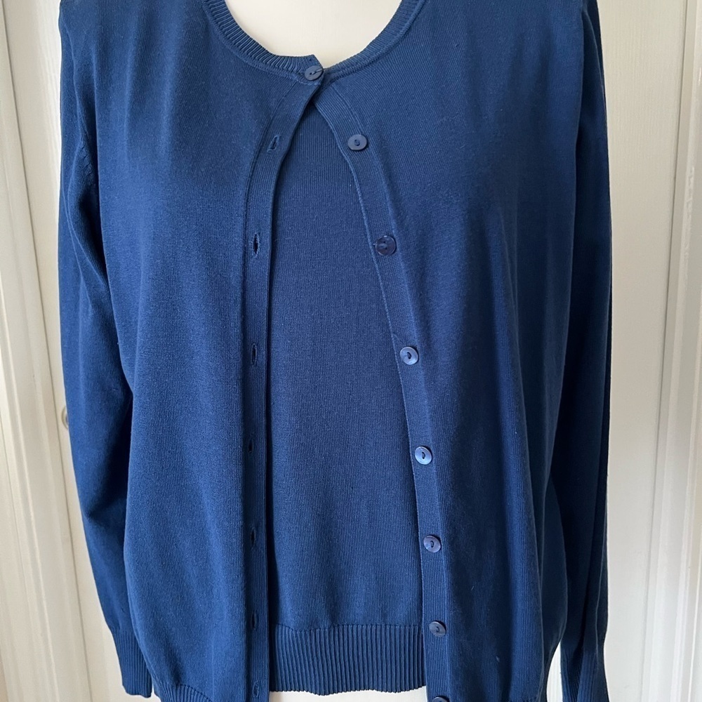 August Silk Blue Cardigan Plus Sleeveless Pullover